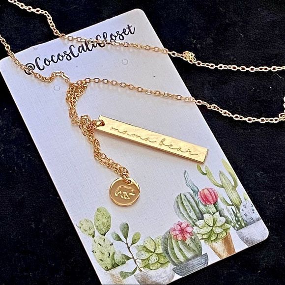 Mama Bear Dainty Two Charm Stamped Gold Charm Necklace NWT - Picture 7 of 10